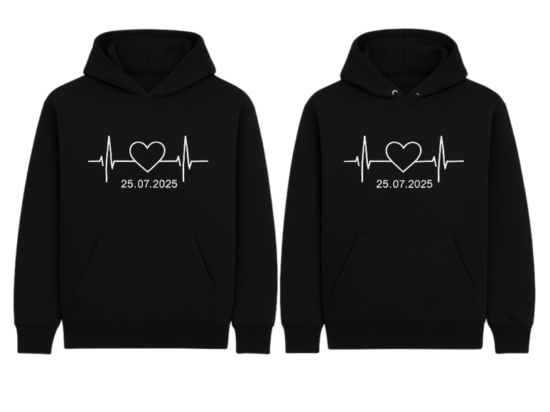 Matching T shirts for Couples - Heartbeat with custom name hoodie (2pcs)